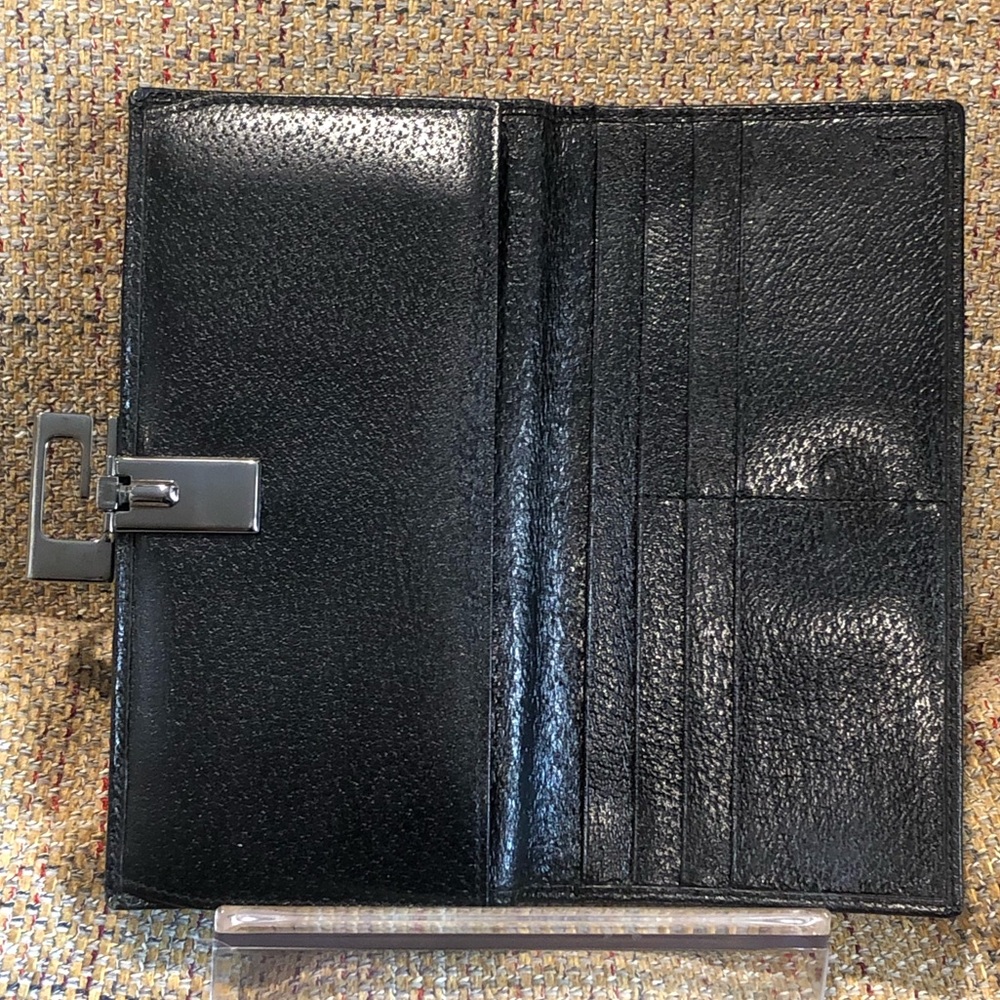 RARE GUCCI Black Lambskin Trifold Long Wallet with Silver G Clasp Vintage - Picture 11 of 17